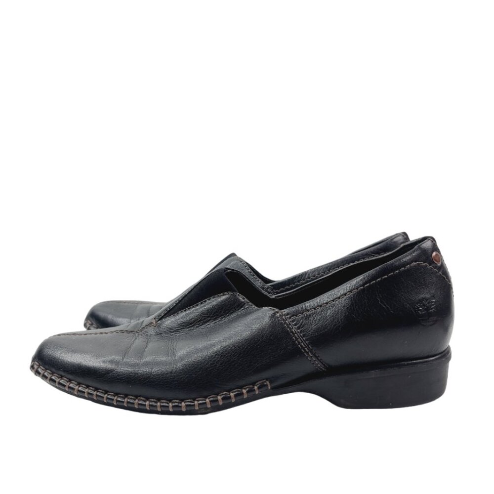 Timberland Women Black Comforia System Leather Slip-On Loafer Shoes Size US 9.5M